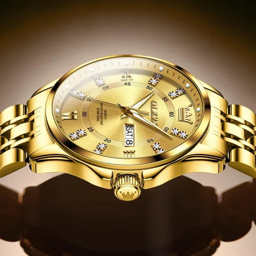 Miniatura 45 de OLEVS - Relojes de diamantes para hombres, relojes de vestir a prueba de agua, relojes analógicos de cuarzo de lujo con calendario de fecha y correa