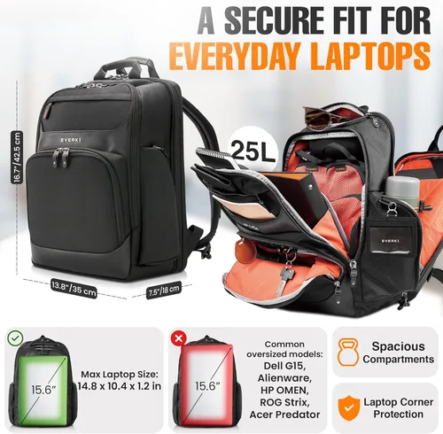 Miniatura 2 de EVERKI Onyx Mochila para portátil de negocios – Bolso de cuero balístico y nylon duradero, diseño apto para viajes, espacio dedicado para portátiles