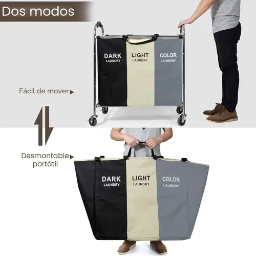 Miniatura 5 de Cesta de lavandería de 240L, cesta de almacenamiento grande, organizador de 3 secciones para ropa sucia, juguetes, toalla, 16 x 30 x 35 pulgadas