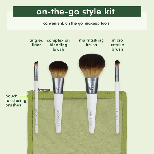 Miniatura 2 de EcoTools Kit de brochas de maquillaje para llevar, juego de brochas aptas para viajes, prácticas herramientas de maquillaje para polvos, rubor