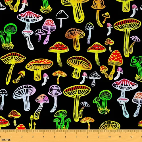 Miniatura 25 de jejeloiu Tela de hongos por The Yard, Tela de tapicería de hongos dibujados a mano de dibujos animados, Tela para exteriores de hongos salvajes