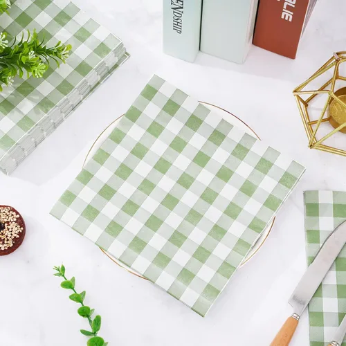 Miniatura 4 de Whaline Servilleta de papel a cuadros verde salvia, servilletas desechables para almuerzo, servilletas de cena para novia, ducha, suministros