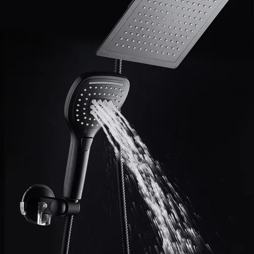 Miniatura 5 de DreamSpa - Combo de cabezal de ducha de lluvia/manual ultra-lujoso de 9 pulgadas. Conveniente botón pulsador de control de flujo para fácil