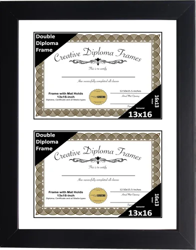 Miniatura 47 de Creative Picture Frames Marco de diploma doble clásico negro de 6 x 8 pulgadas con vidrio negro y colgador de pared instalado