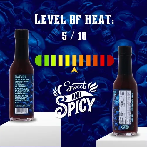 Miniatura 3 de Salsa picante Hellfire Blueberry Hell con pimientos Carolina Reaper, Gourmet, galardonada salsa picante a base de frutas, 5 onzas