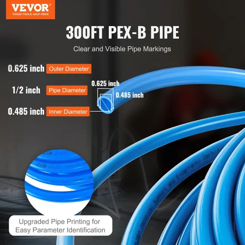 Miniatura 2 de VEVOR PEX Pipe - Tubo flexible PEX-B de 1/2 pulgada, barrera sin oxígeno de 300 pies para agua potable, para agua caliente/fría y fácil de Azul