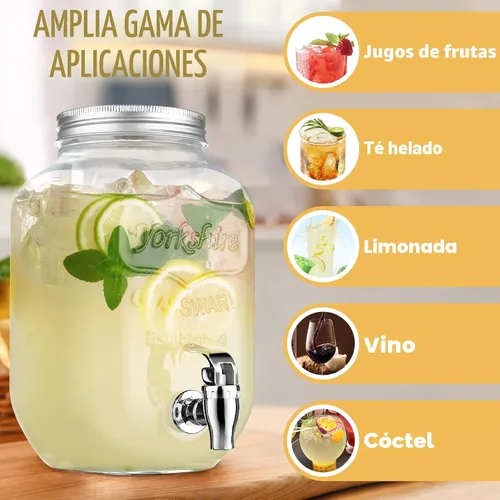 Miniatura 4 de Dispensadores de bebidas de vidrio de 1 galón para fiestas, dispensador de bebidas de limonada con soporte y grifo para barbacoa, picnic, fiesta