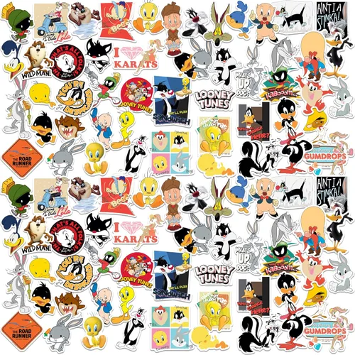 Looney Tunes - Paquete variado de 100 calcomanías de vinilo troqueladas, calcomanías de personajes de dibujos animados para laptop, botella de agua,