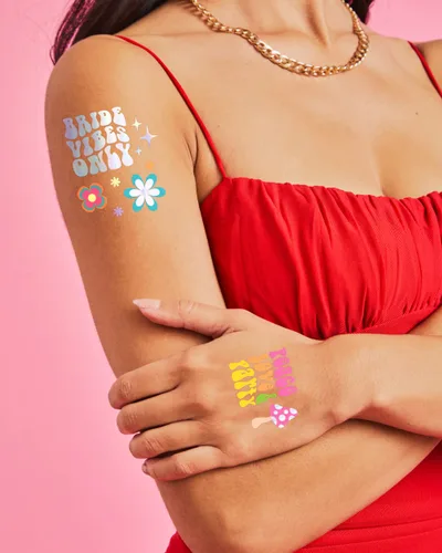Miniatura 5 de xo, Fetti Tatuajes temporales de despedida de soltera Groovy - 54 estilos de aluminio Decoración de fiesta de Bach de los años 70, recuerdo