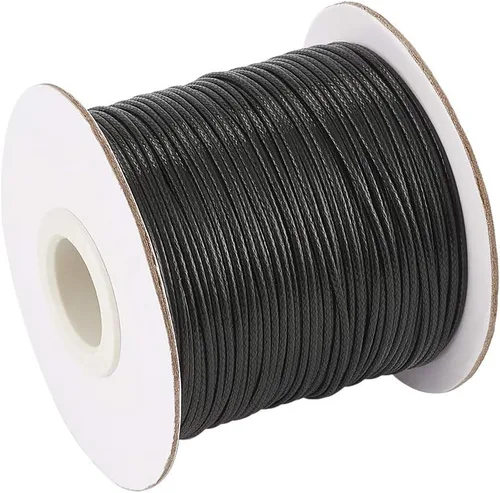 Cheriswelry Cuerda de poliéster encerado coreano negro de 85 yardas de 0.039 pulgadas (0.039 in), hilo de cuerda para trenzar con nudos, cuerda