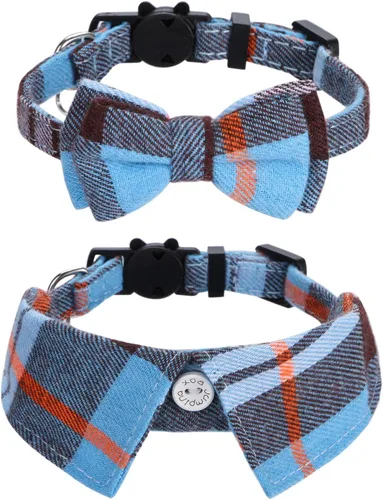 Miniatura 8 de Faleela Breakaway Collar de gato con campanas, paquete de 2 collares para gatos con campanas, collares de gato con bandana, accesorios para collares