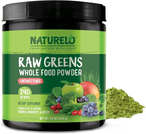 NATURELO Polvo de superalimentos de verdes crudos - Sin azúcar - Aumenta la energía, desintoxica, mejora la salud - Espirulina orgánica - Hierba de