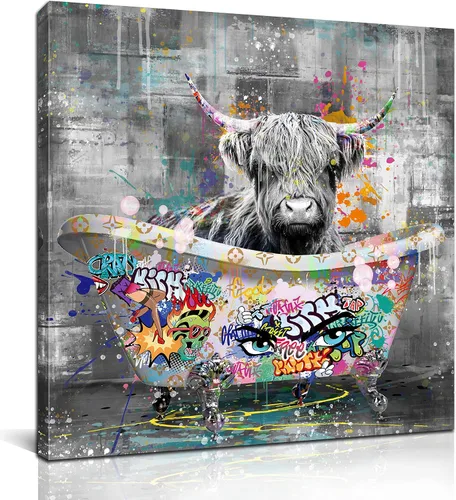 Miniatura 11 de Kepgonegu Arte de pared de baño, divertido gorila en la bañera, graffiti, arte de pared en blanco y negro, listo para colgar, tamaño 30 pulgadas
