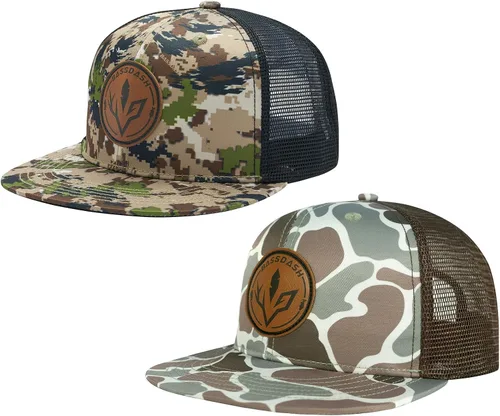 Miniatura 13 de BASSDASH Paquete de 2 gorras de camionero de ala plana con parte trasera de malla ajustable para hombres y mujeres para pesca y caza