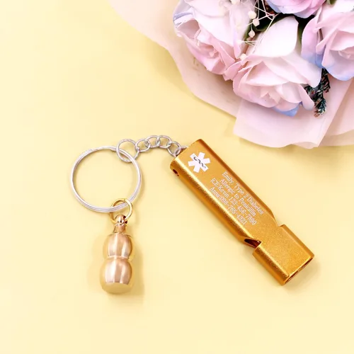 Miniatura 4 de Llavero médico de emergencia con silbato de seguridad fuerte y pastillero, herramienta de alerta EDC para personas mayores, adultos, uso al aire