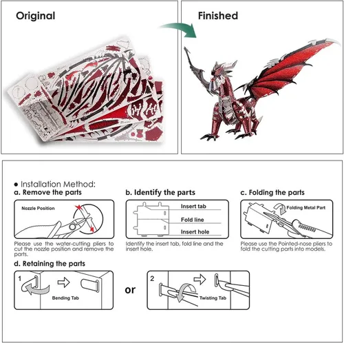 Miniatura 6 de Piececool - Kits de modelo 3D de metal - Rey Dragón Negro, rompecabezas 3D para armar para adultos, rompecabezas de destreza mental