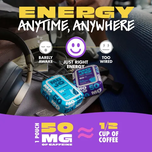 Miniatura 5 de Bolsas de energía MOJO sabor frambuesa azul, 50 mg de cafeína por bolsita, 15 bolsitas, paquete individual