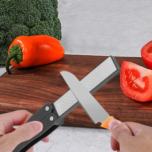 Miniatura 6 de Piedra de afilar cuchillos plegable, afilador de doble cara, afilador rápido portátil para afilar cuchillos de cocina, tijeras, picador (negro)