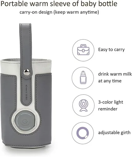 Miniatura 8 de Calentador de biberones portátil USB, 3 temperaturas ajustables para viajes en coche y mantenimiento de calor de leche, gris oscuro