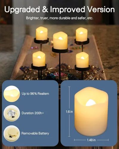 Miniatura 5 de SHYMERY Velas votivas sin llama, paquete de 50 velas LED eléctricas parpadeantes falsas que funcionan con pilas, más de 200 horas de duración LED