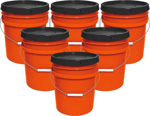 Miniatura 16 de Balde de 5 galones y tapa - Cubo resistente de 90 mil para todo uso - Fabricado en los Estados Unidos - Grado alimenticio - Plástico sin BPA - Rojo