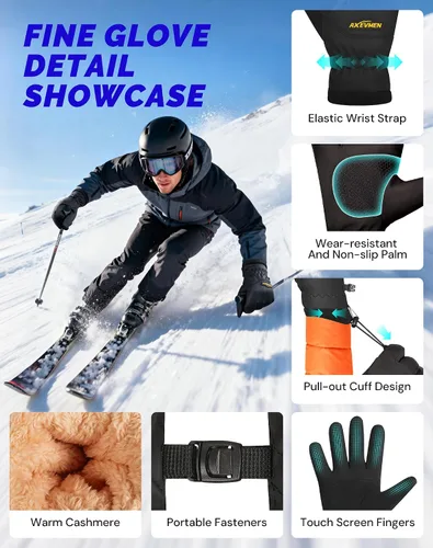 Miniatura 6 de Guantes de invierno impermeables para esquí y nieve, para mujeres y hombres, resistentes al viento, para clima frío, cálidos, térmicos