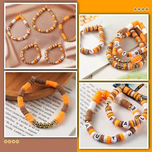 Miniatura 2 de Ferraycle Juego de 5700 cuentas de arcilla de otoño de Halloween, cuentas de arcilla de Navidad, kits de fabricación de joyas para pulseras, Naranja