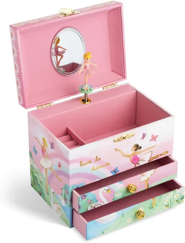 Miniatura 4 de Jewelkeeper Joyero musical de bailarina y arco iris con 2 cajones extraíbles melodía de lago cisne