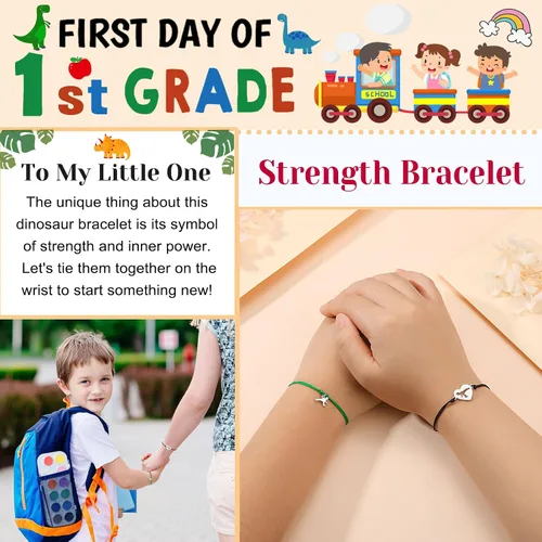 Miniatura 2 de UNGENT THEM Pulsera de regreso a clases, pulseras de dinosaurio para madre e hijo, regalos para el primer día de escuela para madre, papá, hijo