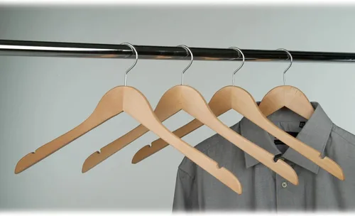 Miniatura 4 de Econoco Perchas planas de madera con gancho cromado, acabado natural duradero de lujo, perchas para blusas y vestidos, sin barra, paquete de 100