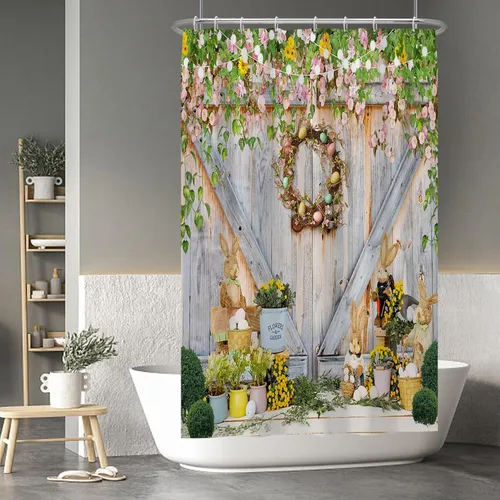Miniatura 120 de Baocicoo - Cortina de ducha de abeja de miel, diseño de abeja de caricaturas, pista voladora, rústica, floral, para baño, decoración de bañera