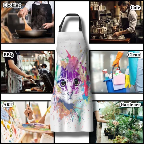 Miniatura 8 de Delantal de Ama de Casa para Mujeres Gato Colorido Abstracto Divertido Delantales para Hombres para Cocina Cocinar Restaurante BBQ Pintura