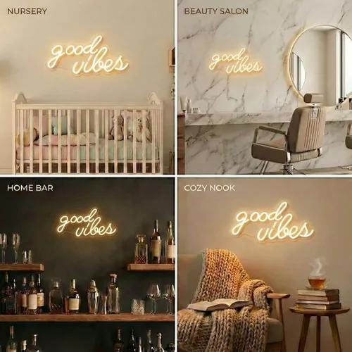 Miniatura 5 de DECANIT Letrero de neón blanco cálido Good Vibes, letreros de neón LED de 16.1" x 8.3" para decoración de pared, luces de neón estéticas alimentadas