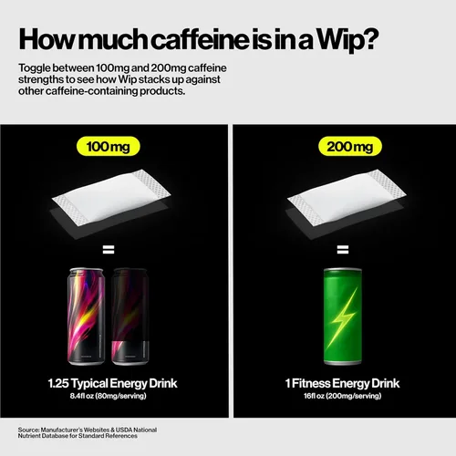 Miniatura 3 de Bolsas de energía Wip 100 mg de cafeína natural Vitaminas y minerales Fresa Kiwi 15 bolsas por lata 3 latas
