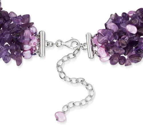 Miniatura 3 de Ross-Simons Collar Torsade de perlas cultivadas de amatista y morada con plata de ley 18 pulgadas Gema multi