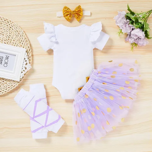 Miniatura 3 de Conjunto de ropa para bebé recién nacida con estampado de letras, falda tutú, diadema, calentador de leggings, ropa para llegar a casa