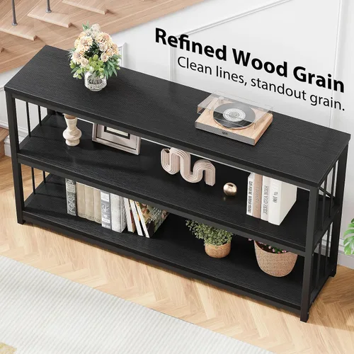 Miniatura 8 de LVB Mesa consola negra, mesa de entrada moderna para pasillo y sala de estar, mesa de sofá industrial detrás del sofá, mesa de entrada de madera