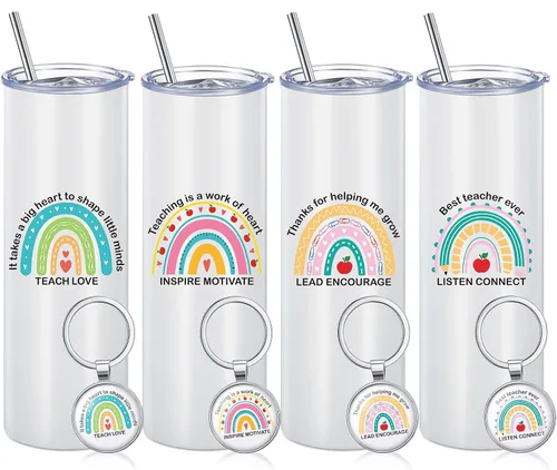 Miniatura 10 de Yinder Regalos de graduación para profesores, juego de 4 vasos de acero inoxidable con llaveros, tazas aisladas de 12 onzas para profesores, regalos