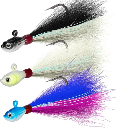 Miniatura 11 de Dr.Fish Paquete de 3 señuelos de cola de cubo para el cabello, señuelos de agua salada y dulce para pesca de surf, pesca, blanco, rojo, Chartreuse