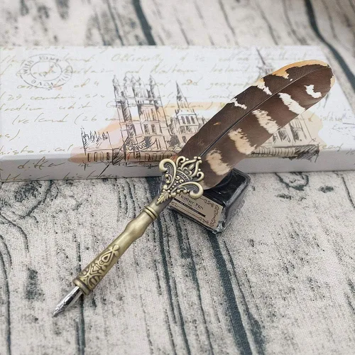 Miniatura 3 de Bolígrafo de plumas de búho vintage con plumas refinadas para bodas, firmas y escritura