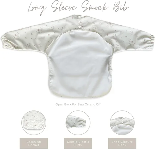 Miniatura 4 de Baberos de manga larga para bebé, delantal de alimentación para bebé, impermeable, portátil, de manga completa Boho Rainbow & Rose Beige