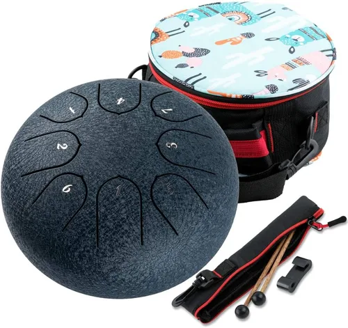 Tambor de Lengua de Acero 8 Notas 6 Pulgadas Tambor Tanque Musical Instrumento de Percusión con Mazos de Tambor de Lengua Bolsa de Transporte Negro
