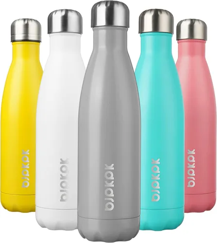 Miniatura 53 de BJPKPK Botellas de agua de acero inoxidable con aislamiento de 17 onzas, mantiene el frío y el calor, brillante oro rosa Oro rosa brillante