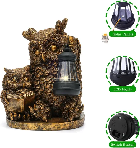 Miniatura 3 de Estatua de jardín al aire libre accionada por energía solar, estatua de resina con linterna de luz solar, césped decorativo, decoración de búho al