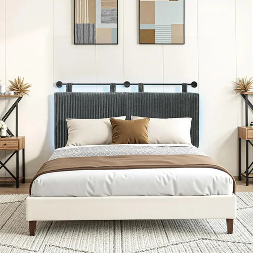 Miniatura 3 de Cabecera tamaño Queen, cabeceros modernos montados en la pared con luz LED para cama con tapicería cabecera colgante para dormitorio, con acolchado