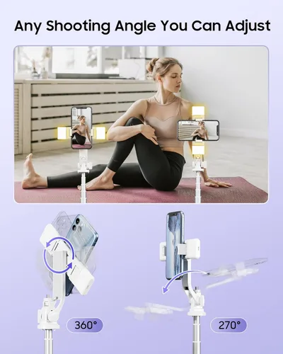 Miniatura 6 de Trípode para selfie stick de 53 pulgadas con luz, soporte mejorado para teléfono celular de 4 patas, trípode para cámara con control remoto Negro A
