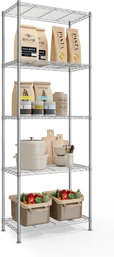 Miniatura 12 de SONGMICS Unidad de almacenamiento de 7 niveles, estantería de alambre, estante de metal de cocina con estantes ajustables, revestimientos de Negro
