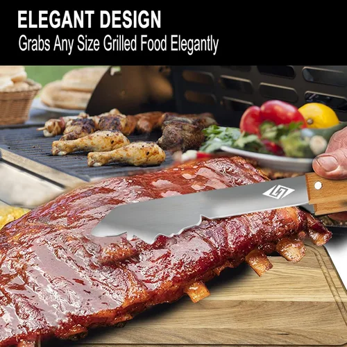 Miniatura 2 de Pinzas de barbacoa resistentes para parrilla al aire libre, herramienta de parrilla de 17 pulgadas de largo, utensilio de barbacoa de metal, mango