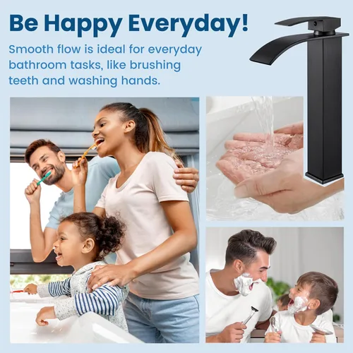 Miniatura 7 de Airuida Grifo de lavabo de recipiente alto, cascada de un solo agujero, grifo de baño, grifo mezclador de un solo agujero, grifo de lavabo
