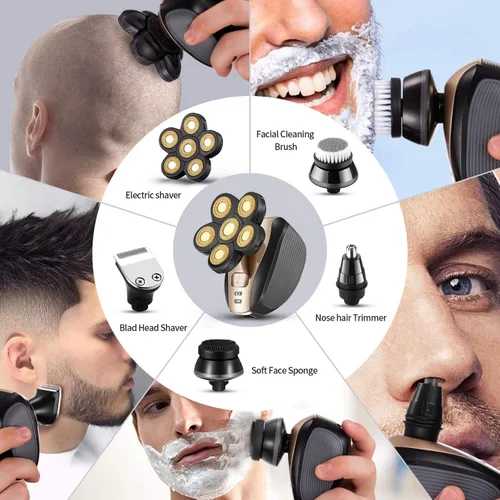 Miniatura 4 de Maquinilla de afeitar eléctrica para hombres – Mejora 5 en 1 afeitadoras para hombres – Kit de afeitadora multifuncional de cabeza calva